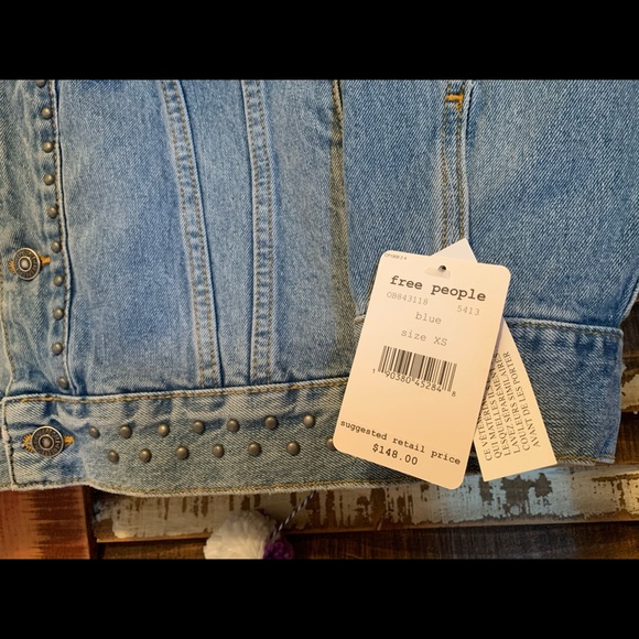NWT FREE PEOPLE Cotton Studded Denim Jacket XS - Picture 4 of 14